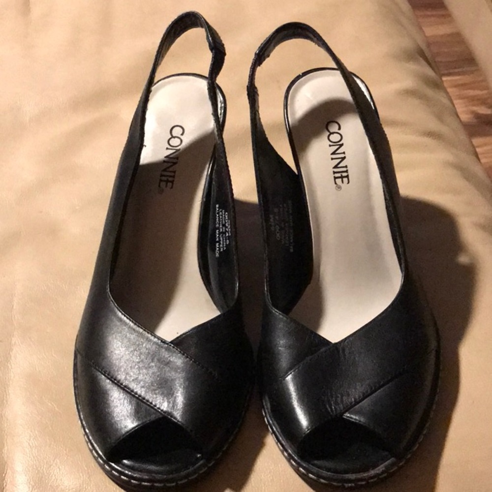 Connie Black Open-toed Strappy Dress Shoes Size 6.5Medium
